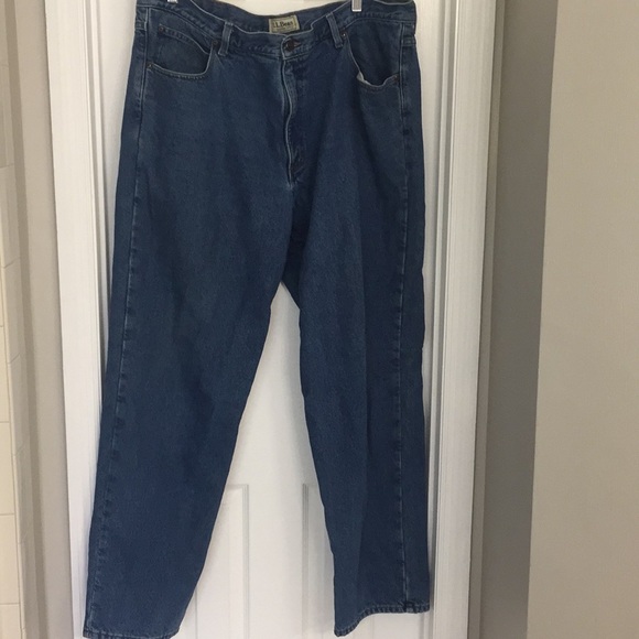 L.L. Bean Plaid Flannel Lined Jeans Sz 42x34 - Picture 1 of 8